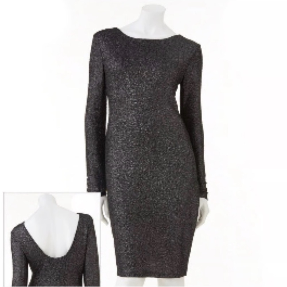 Jennifer Lopez Metallic Fitted Long Sleeve Open Back Size Medium